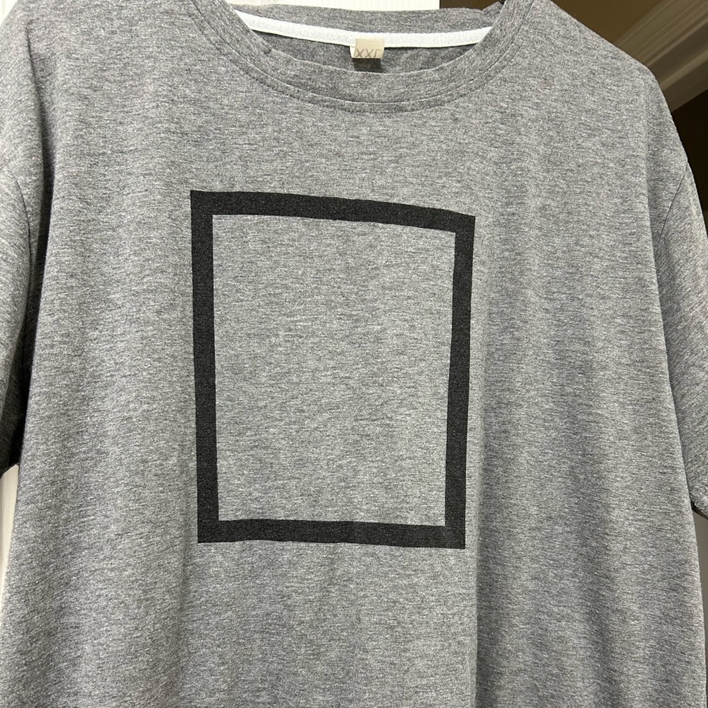 Minimalist Men’s Gray T-Shirt with Black Square Design, Size XXL - Picture 2 of 7
